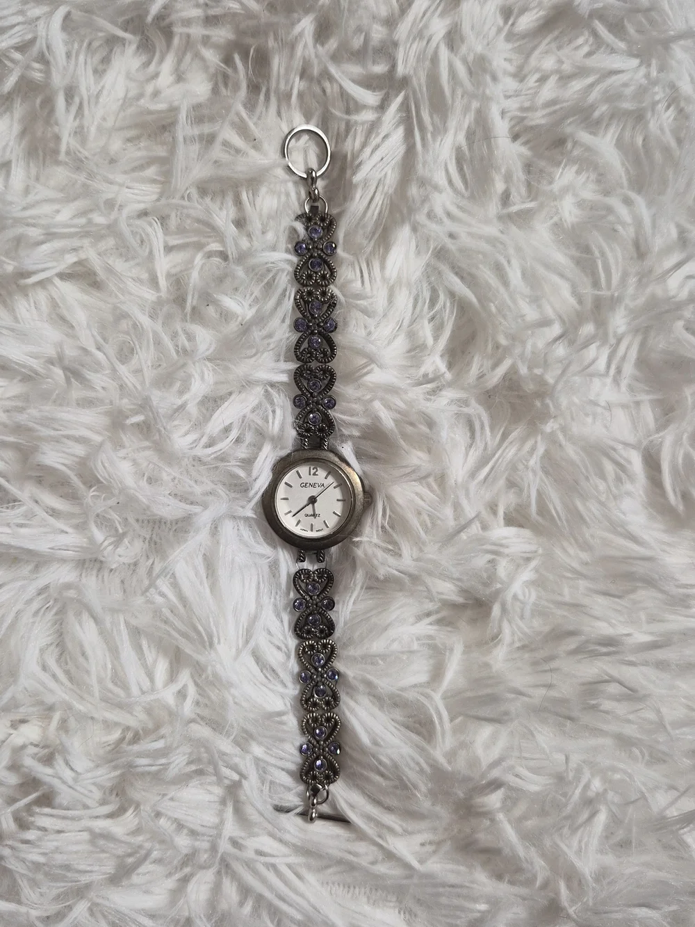 Vintage Y2K Watch Geneva Metal Bead Band Purple Rhinestones Fairycore Fairy ✨️💫